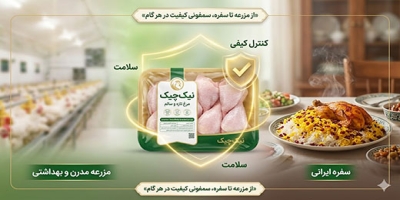 "نیک‌چیک: تنها برندی که سلامت مرغ را از جوجه‌ریزی تا بسته‌بندی تضمین می‌کند!"